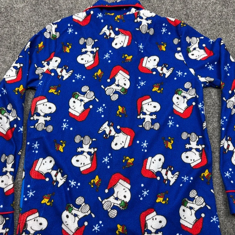 Peanuts Snoopy Woodstock Christmas Pajama Top Kids Medium Button Up Sleep Shirt